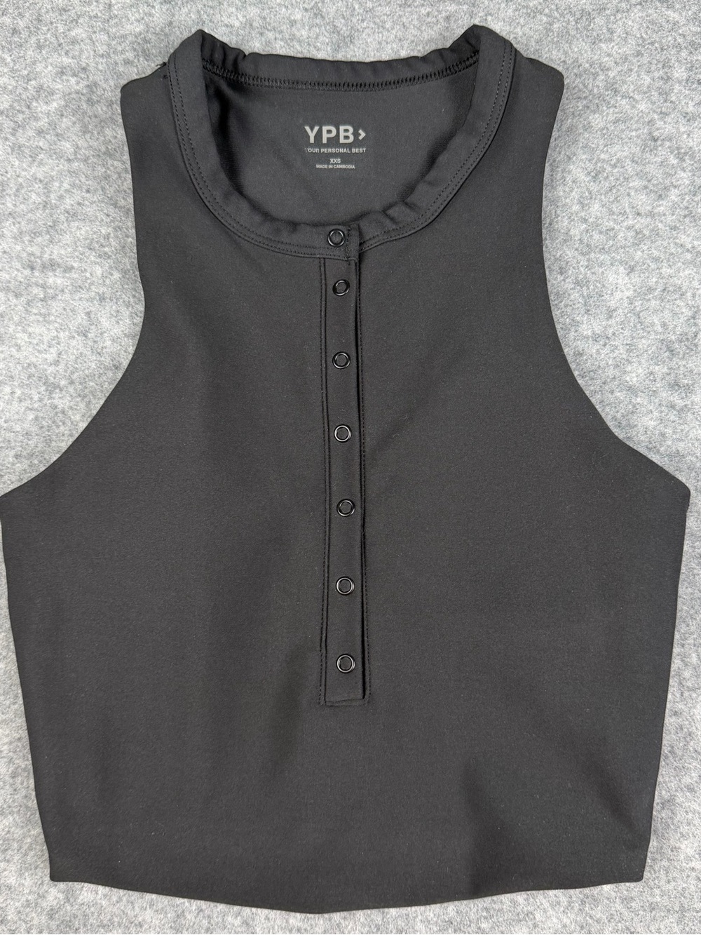 YPB Abercrombie SculptLux Plunge Henley Slim Tank Crop Top Black XXS